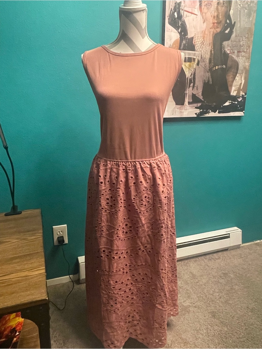 Sleeveless Dusty Rose Eyelet Maxi Dress - Brand Not Visible